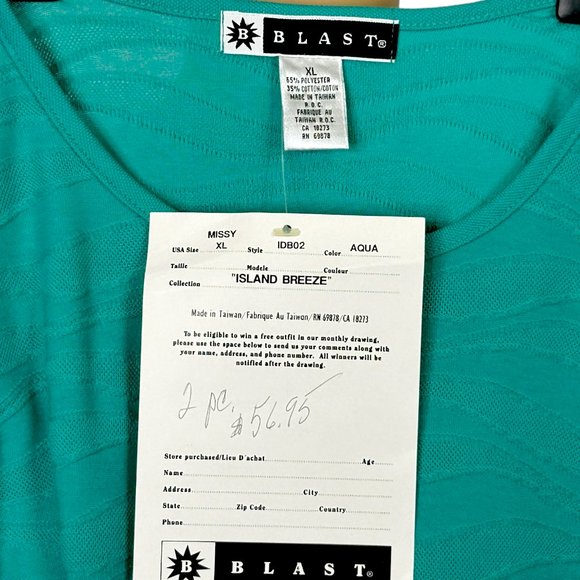 Vintage Blast Womens XL 2-Piece Aqua Turquoise Short Sleeve Blouse Shorts Outfit - Picture 9 of 13